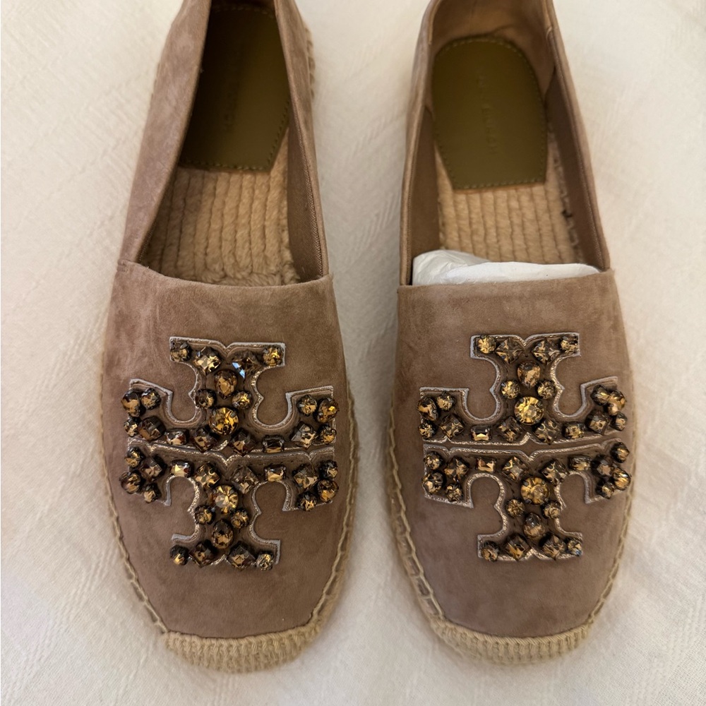 Tory Burch Tan Espadrilles with Gold Embellishments